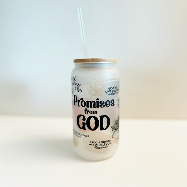 Promises from God Daily Reminders Glass Can Cup, Christian Bible verses