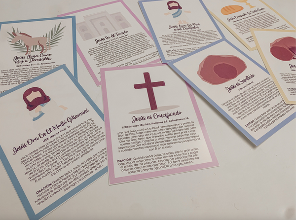 Imprimible Tarjetas de Semana Santa, 8 devocionales Biblicos acerca de la ultima semana de Jesus antes de su resureccion, actividades ninos