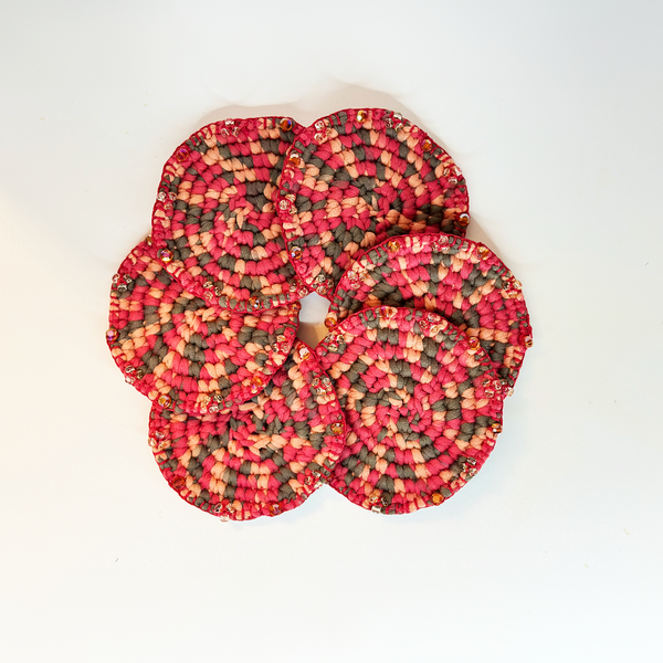 Set of 6 Red circle Crochet coaster