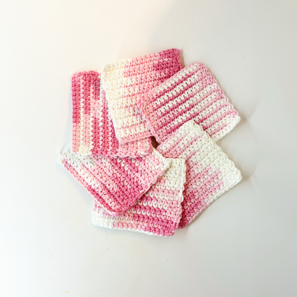 Set of 6 Pink square Crochet coaster