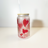 Love Never Fails Bible verse Hearts Glass Can Cup Christian Gift