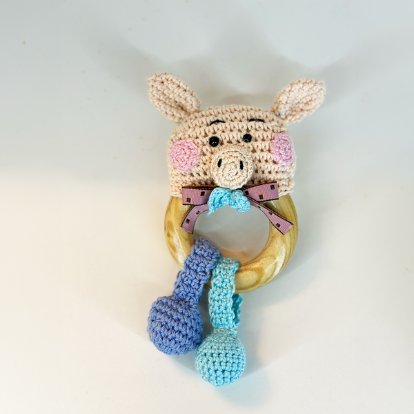 Handmade Pink Pig Crochet Rattle