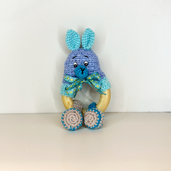 Handmade Blue Bunny Crochet Rattle