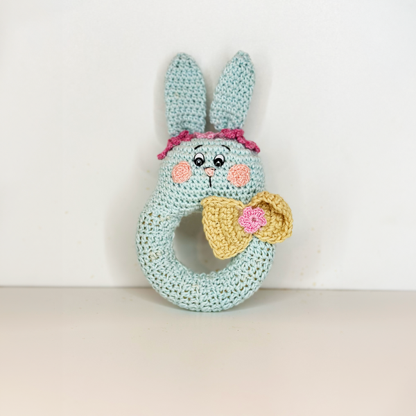 Handmade Blue Bunny Crochet Rattle