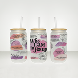 Who I am in Jesus Daily Reminders Glass Can Cup, Christian Bible